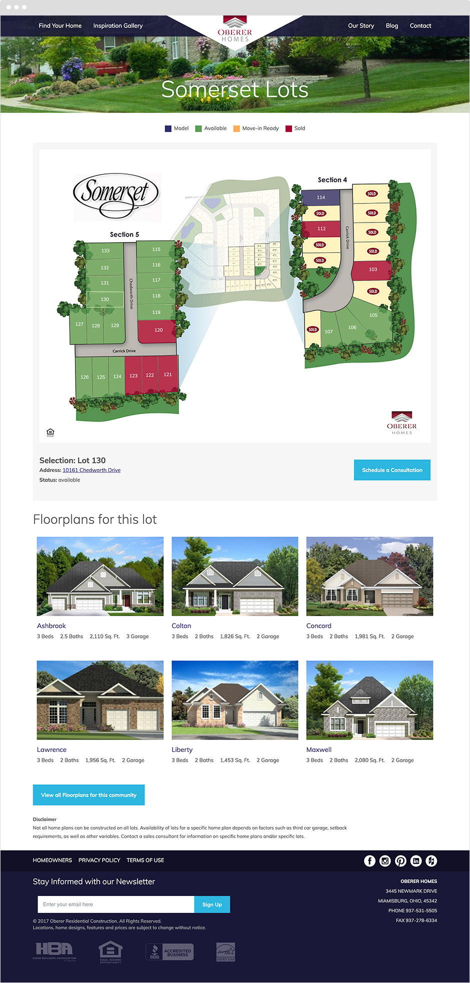 Community Available Lot Home Selection Tool