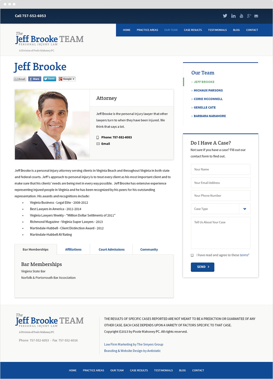 Jeff Brooke Team Homepage Design