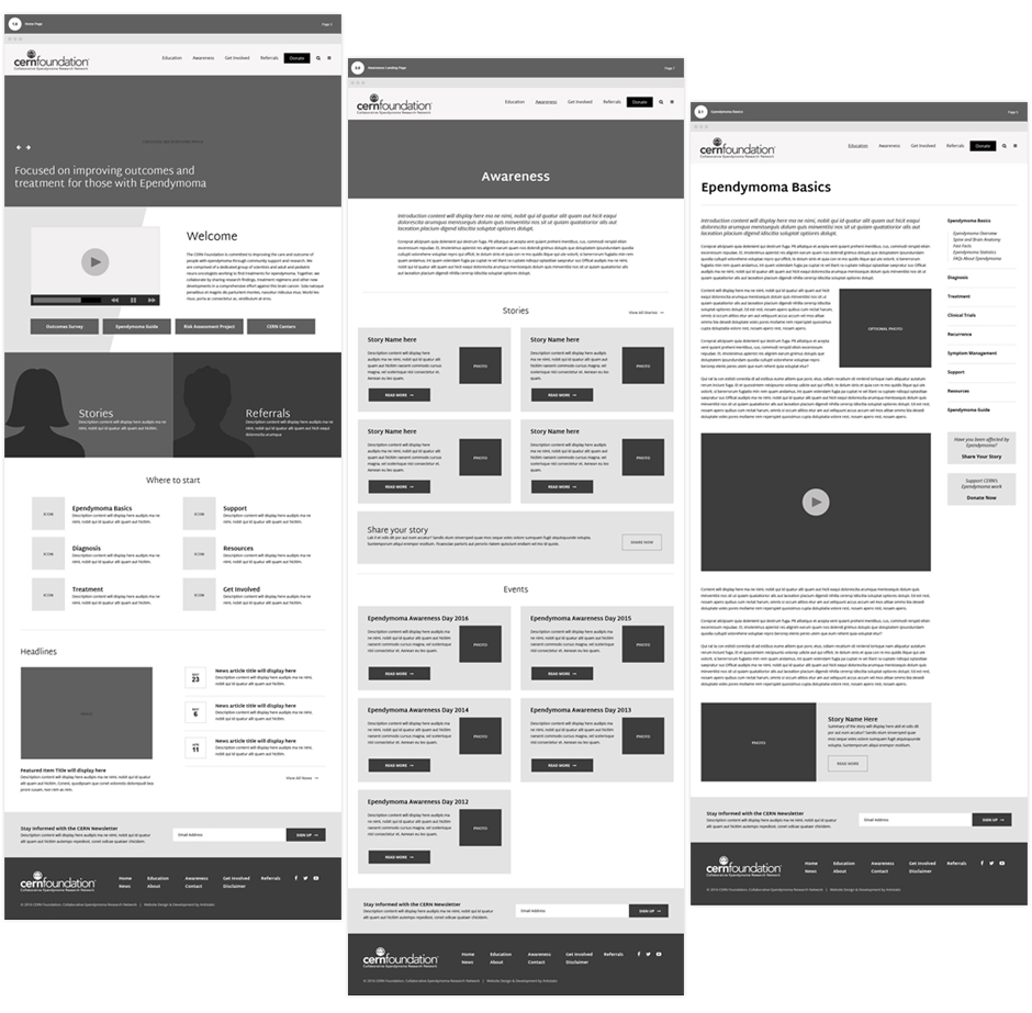 Not for profit User Experience Wireframes