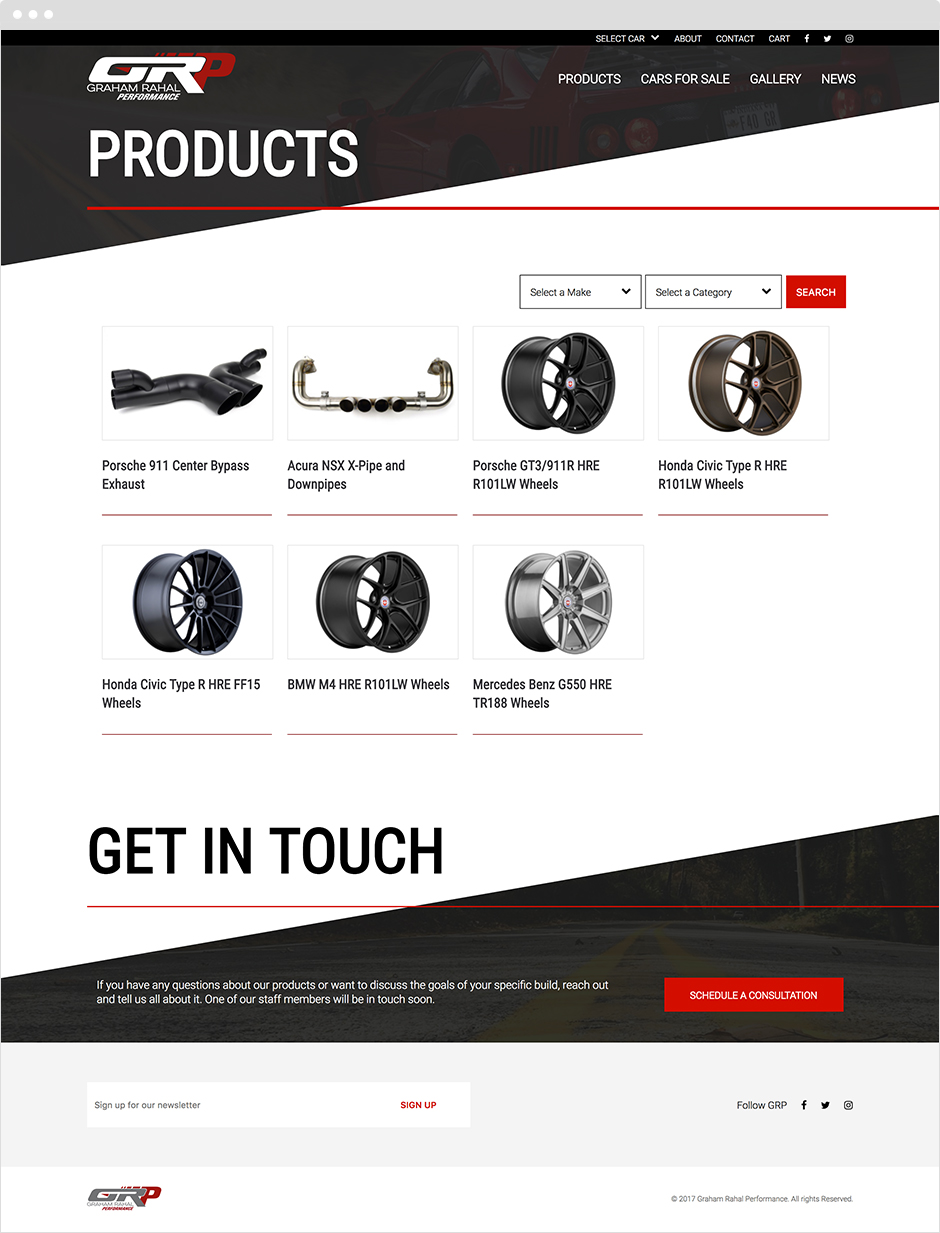 Graham Rahal Performance Products Listing page