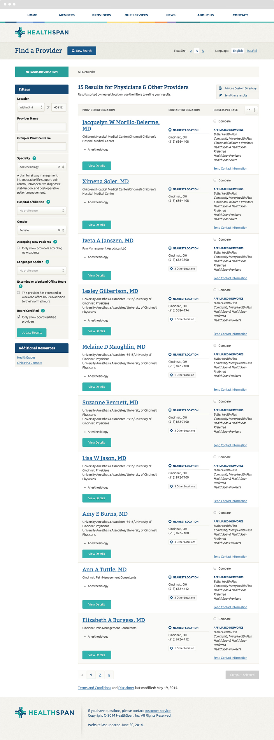 Physician Listing Screen Design