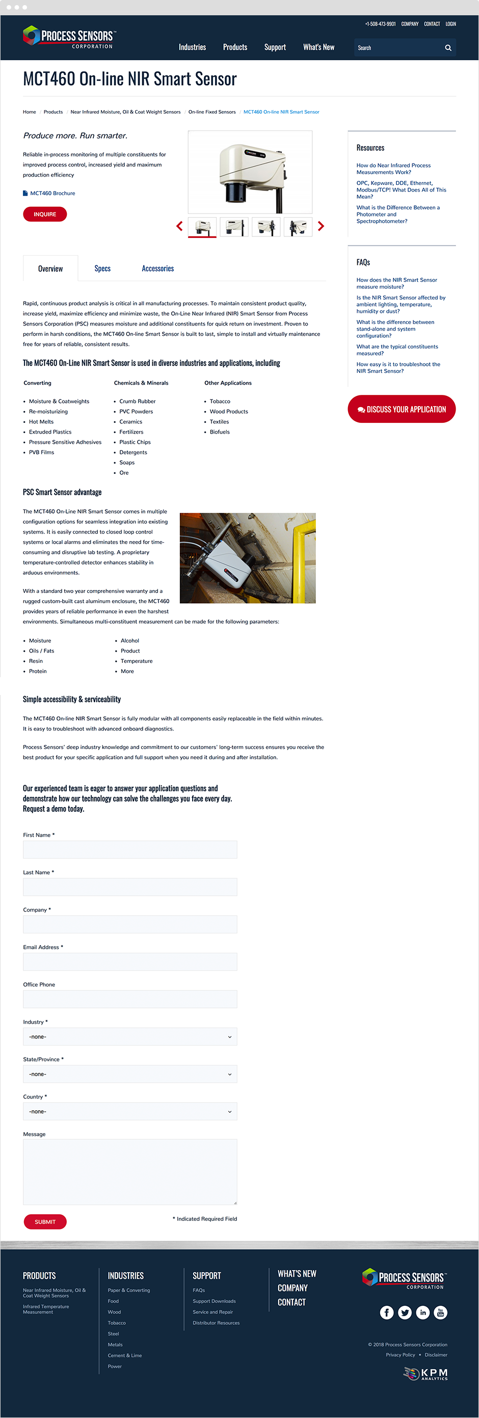 Process Sensors Corporation Product Detail Page Design