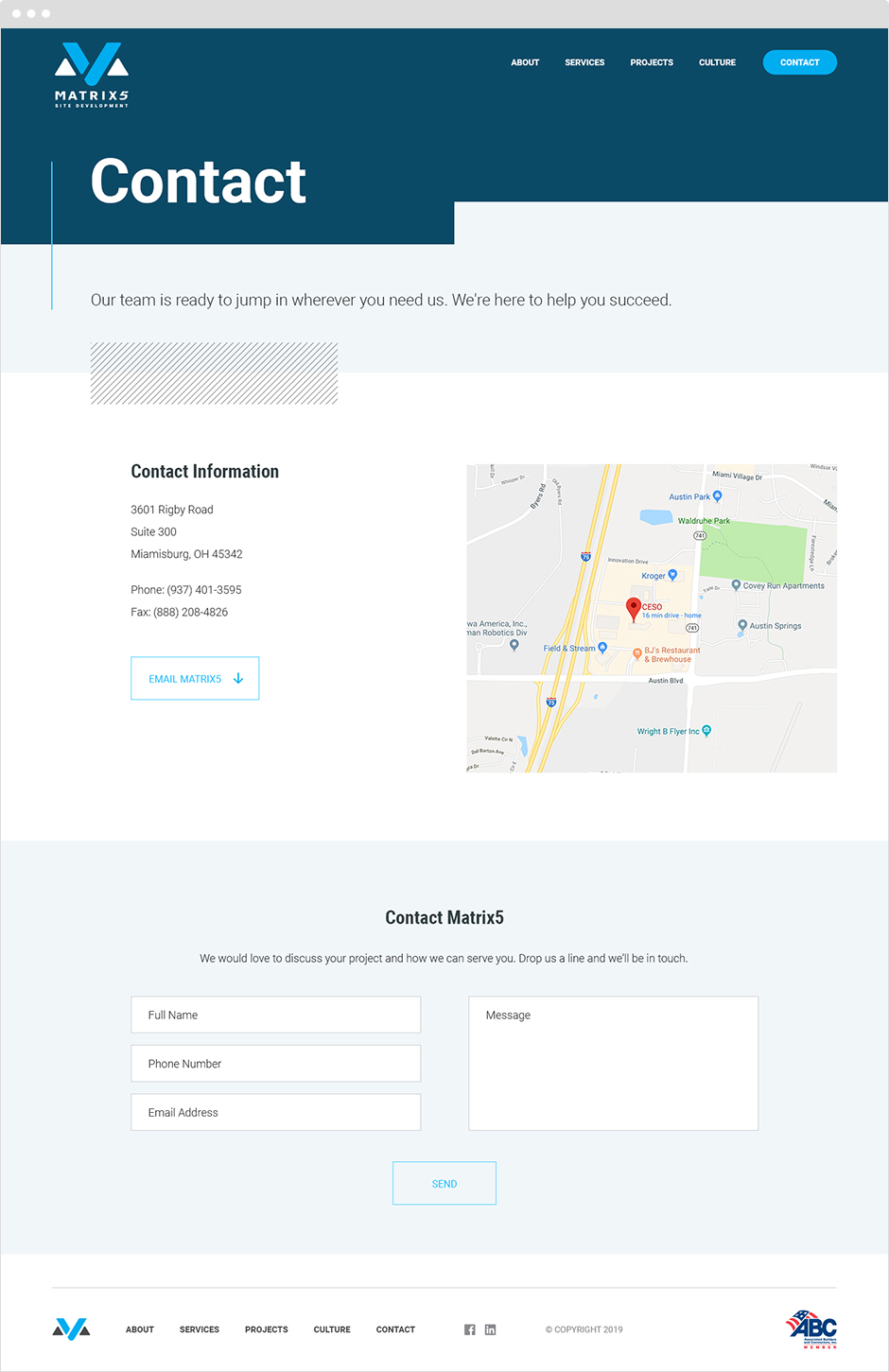 Matrix5 Contact page design