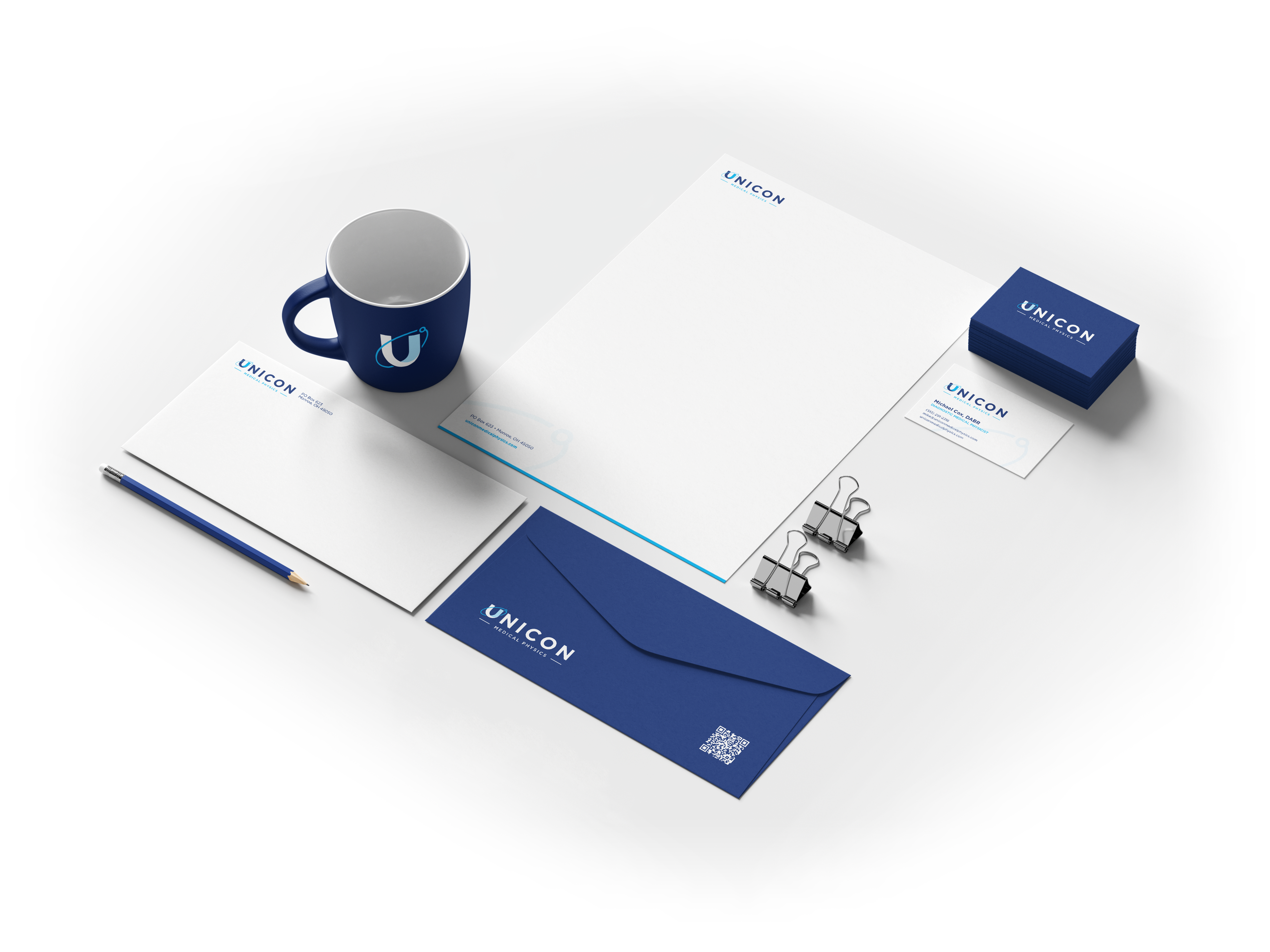 Unicon Medical Physics Custom branded stationery system design