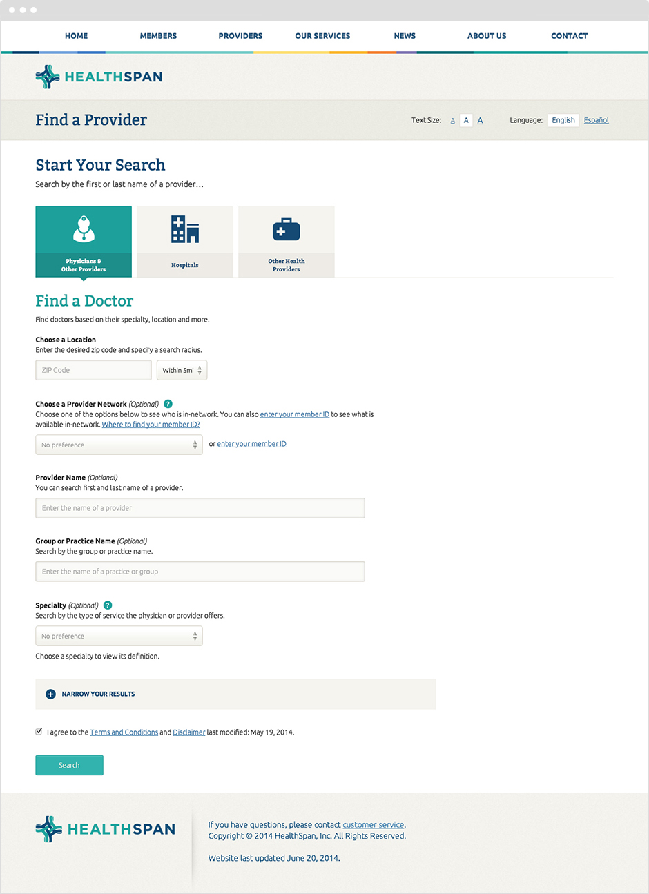 Physician Search Screen Design