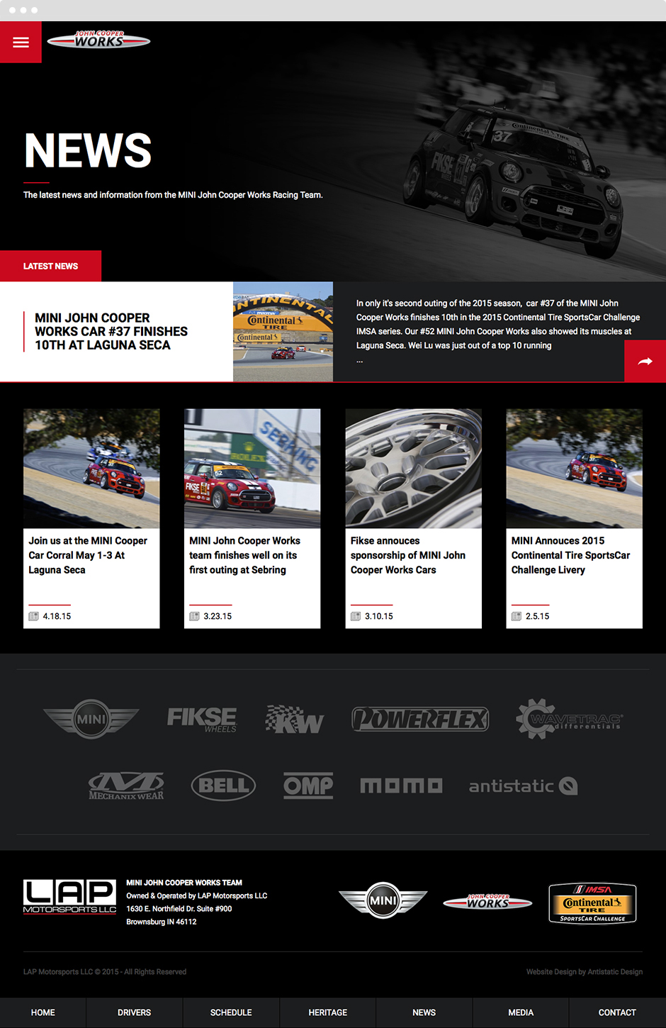 News web page design for MINI John Cooper Works Team