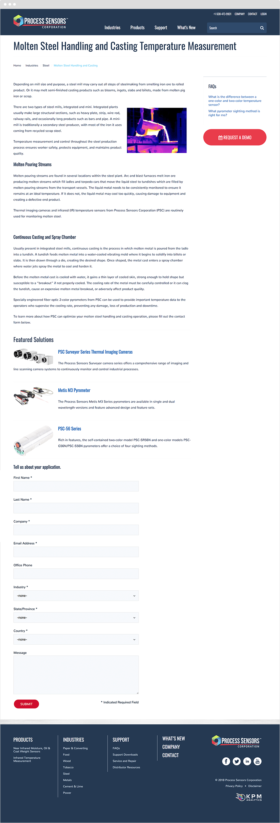 Process Sensors Corporation Industries Page Design