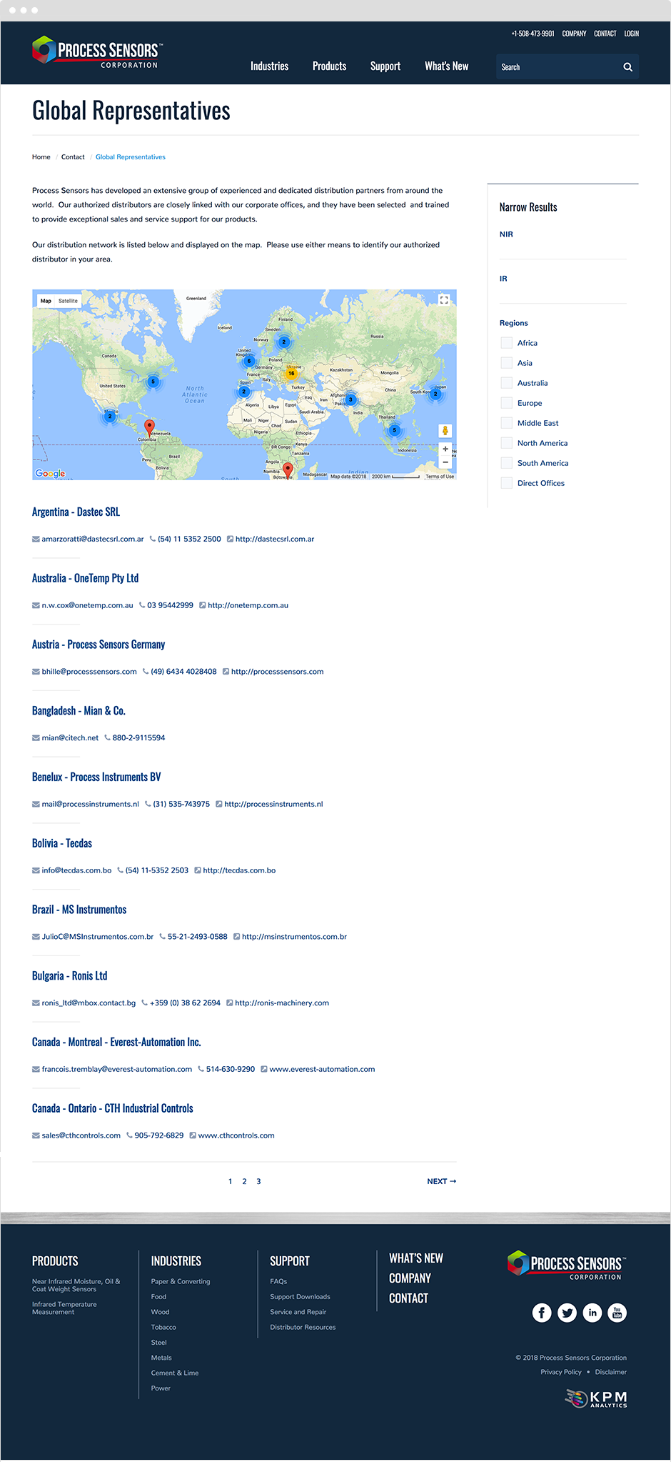 Process Sensors Corporation Global Representatives Page Design