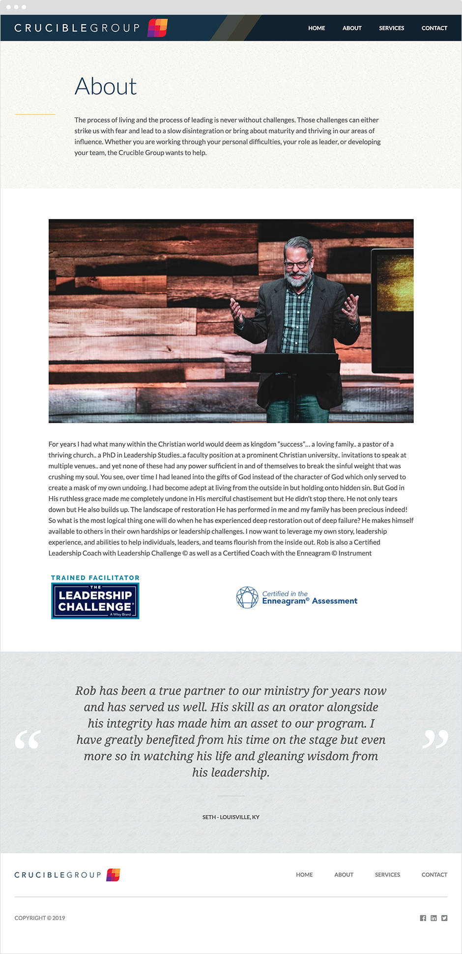 The Crucible Group About Page Design