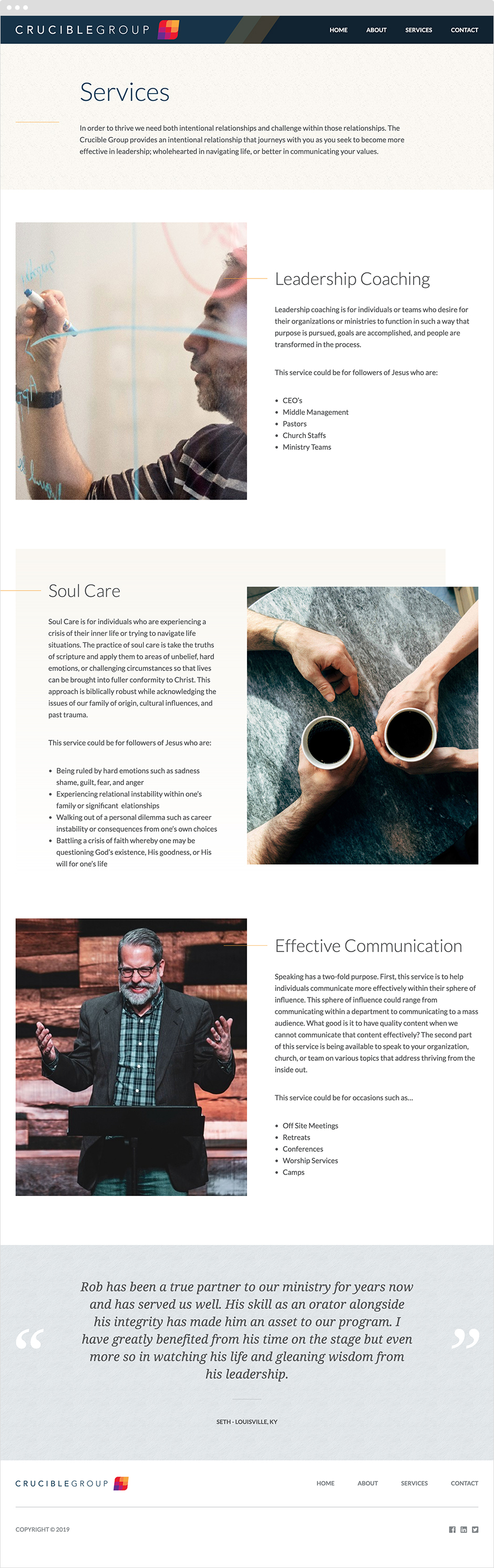 The Crucible Group Services Page Design