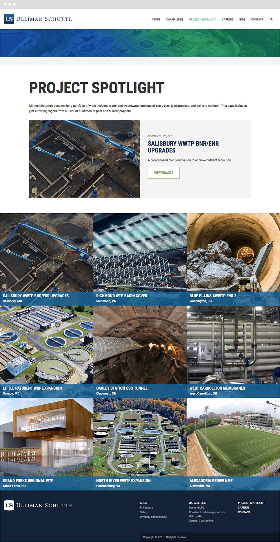 Ulliman Schutte Project Spotlight Landing Page Design